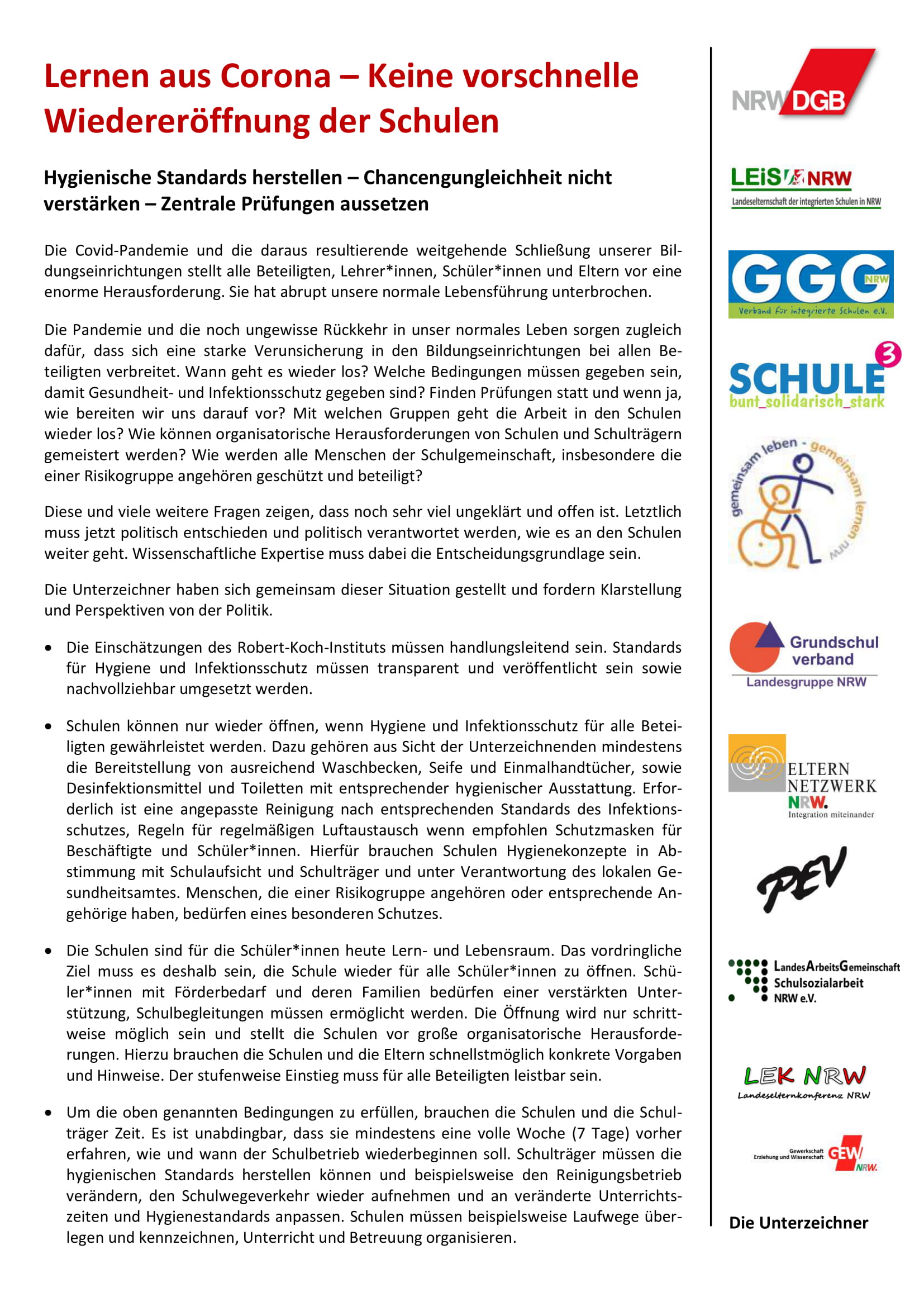 Covid Erklärung - 15.04.2020