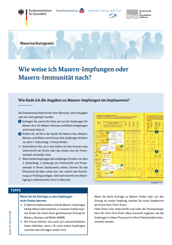 Nachweis über die Masernschutzimpfung